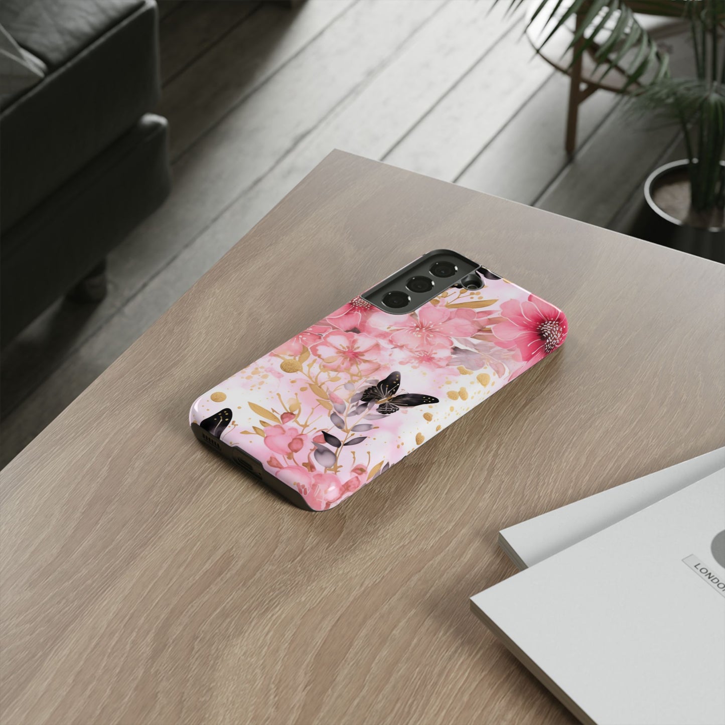 Pink Blossom & Gold Butterfly Mobile Case