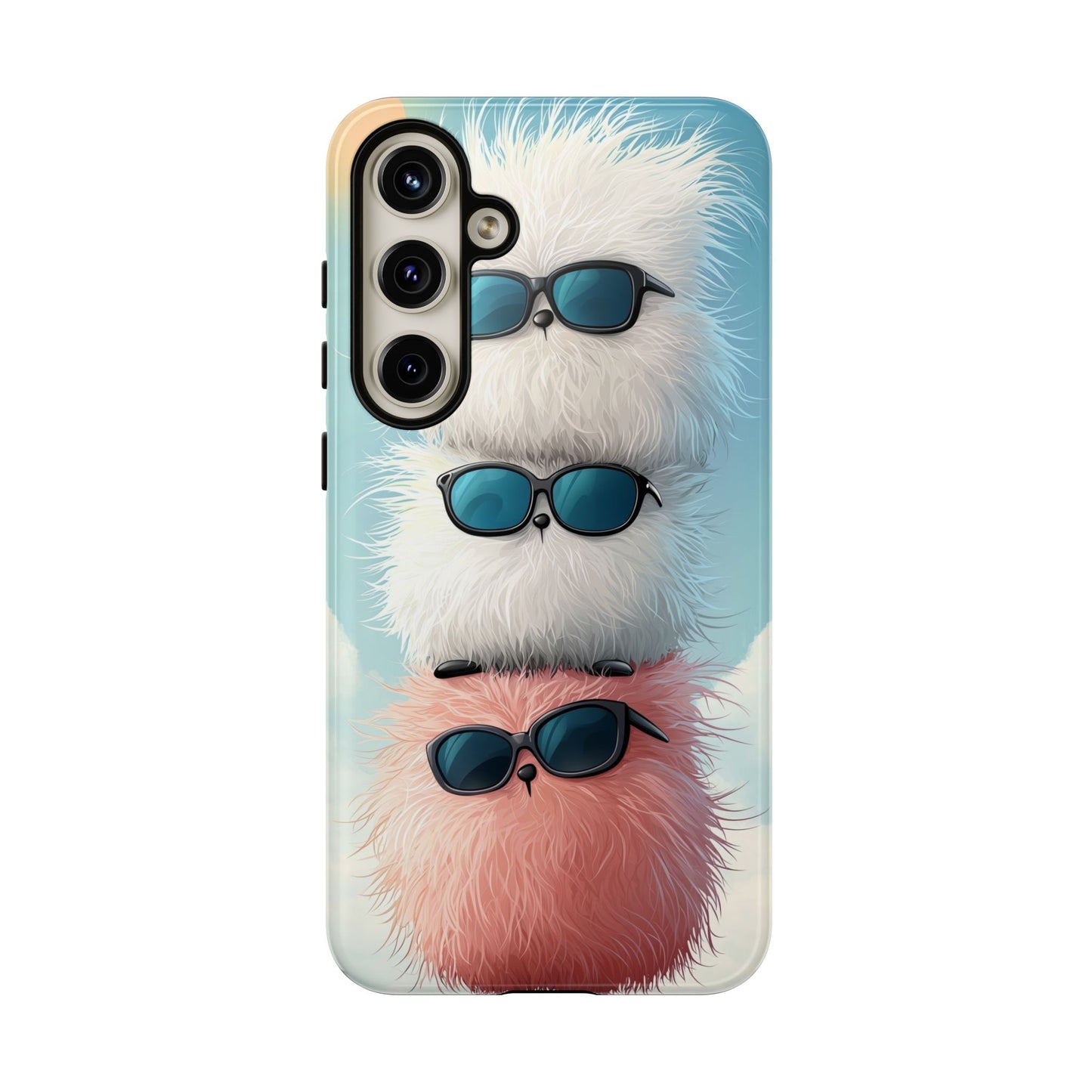 Fluffy Stack Anime Phone Case – Cute Kawaii Furry Creatures with Sunglasses, iPhone, Samsung & Google Pixel Case
