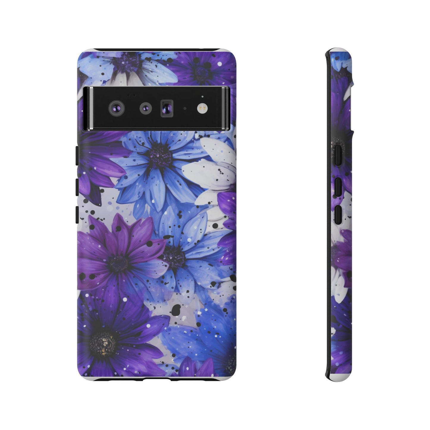 Blue & Purple Floral Splash Mobile Cover – Elegant Artistic Flowers