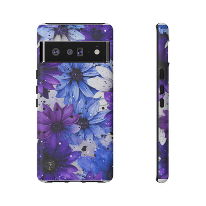 Blue & Purple Floral Splash Mobile Cover – Elegant Artistic Flowers