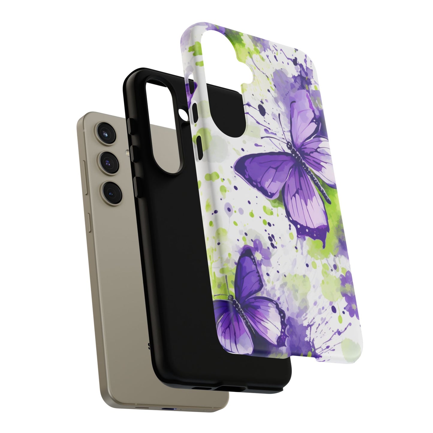 Vibrant Purple Butterfly Splash Mobile Cover – Artistic Green & Violet Aesthetic
