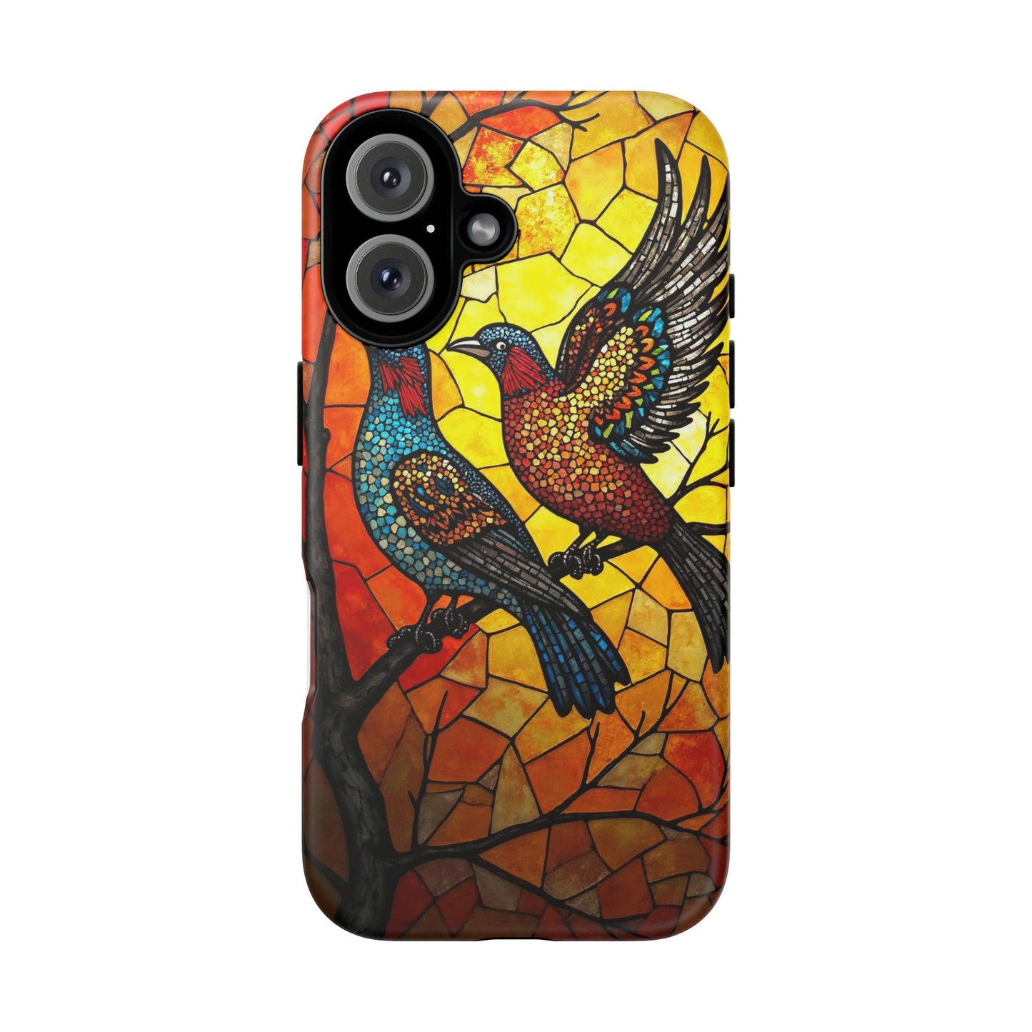 Vibrant Hummingbirds with Stained Glass Charm