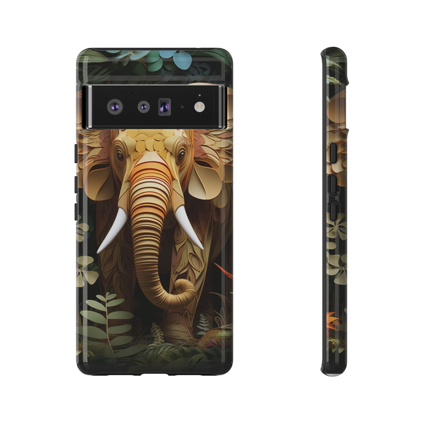 Golden Jungle Elephant Mobile Cover – Intricate Paper Art Design