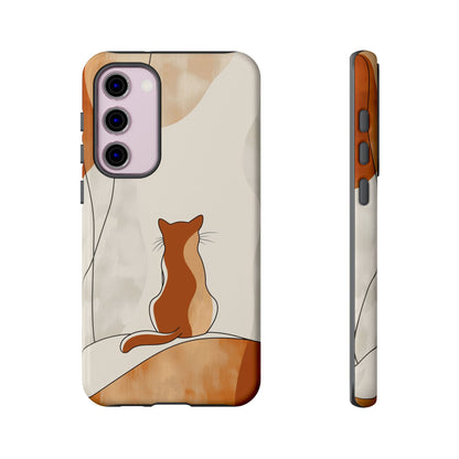 Contemplative Cat: Minimalist Sunset Phone Case for iPhone, Samsung & Pixel