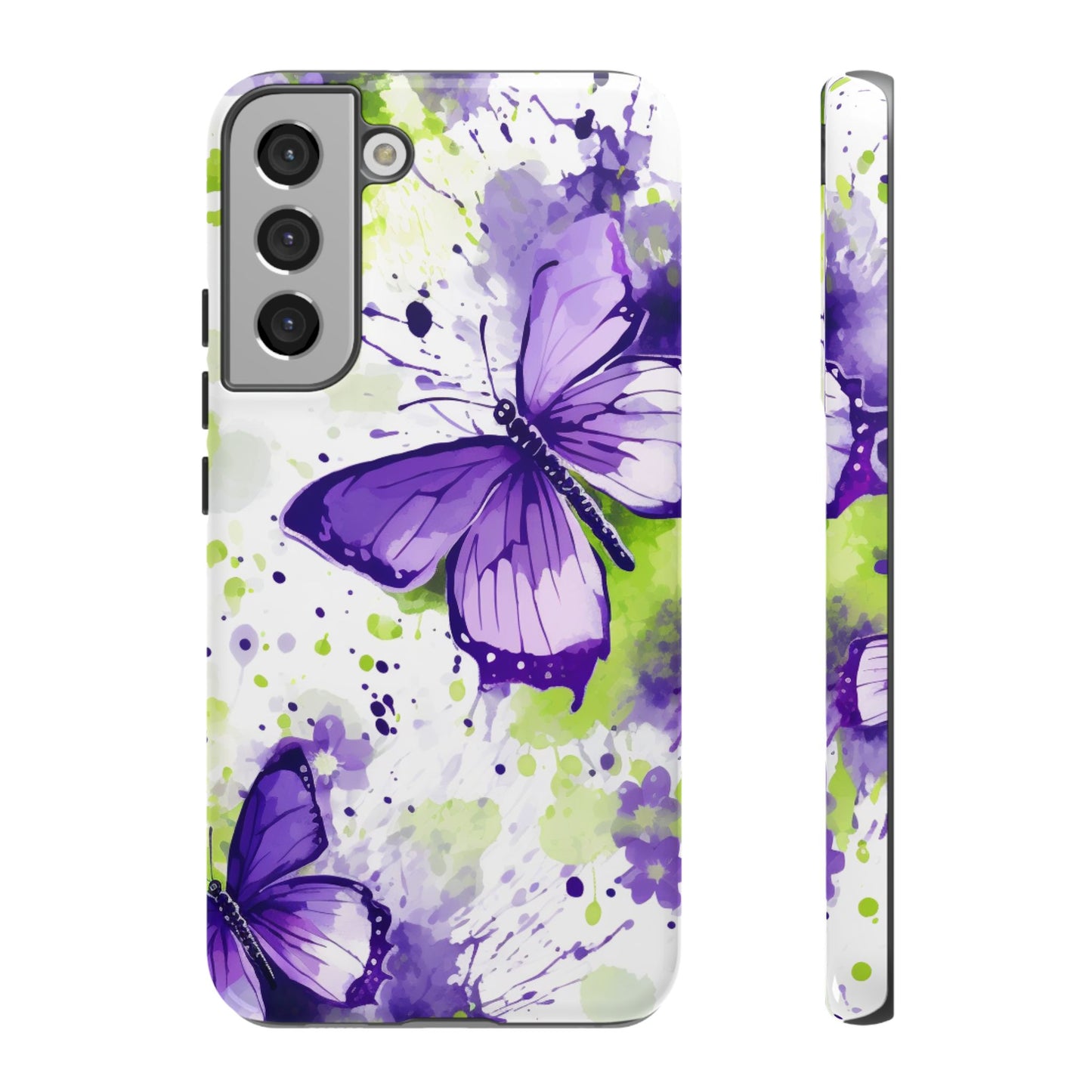 Vibrant Purple Butterfly Splash Mobile Cover – Artistic Green & Violet Aesthetic