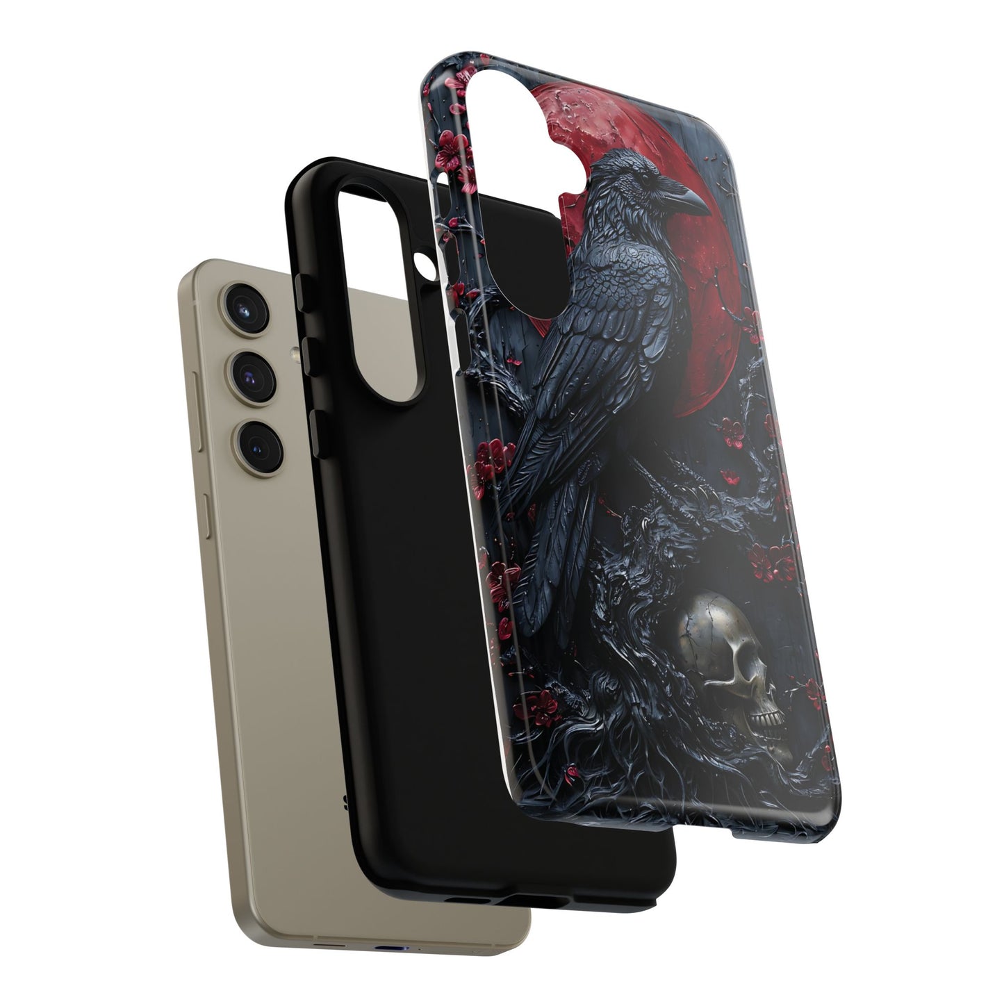 Gothic Sculpture Of Raven On Charcoal Tree Branch phone case design