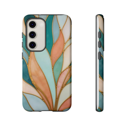 Geometric Leaves: Teal, Peach, and Gold Harmony