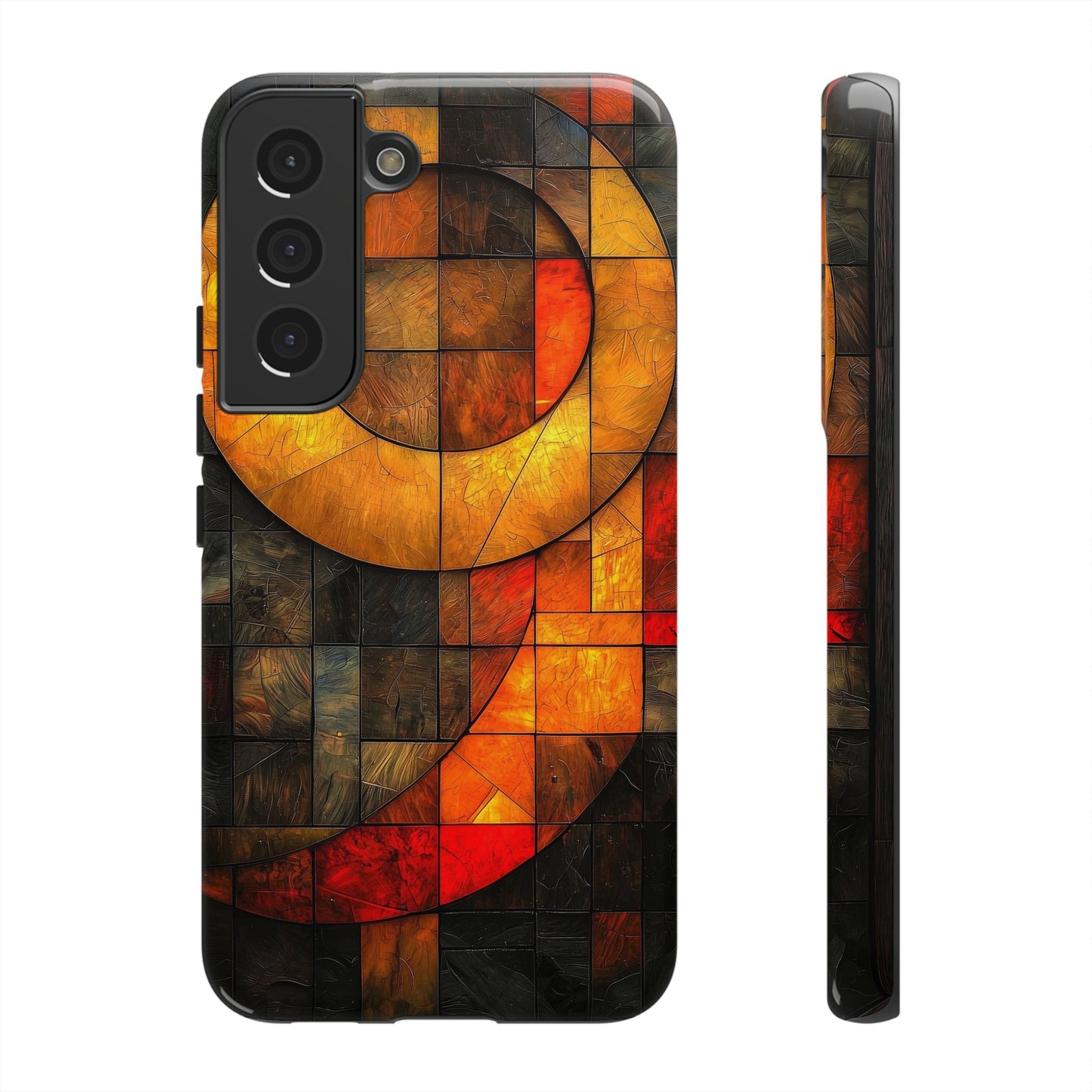 Inferno Spiral – Geometric Stained Glass Art Phone Case for iPhone, Samsung & Pixel