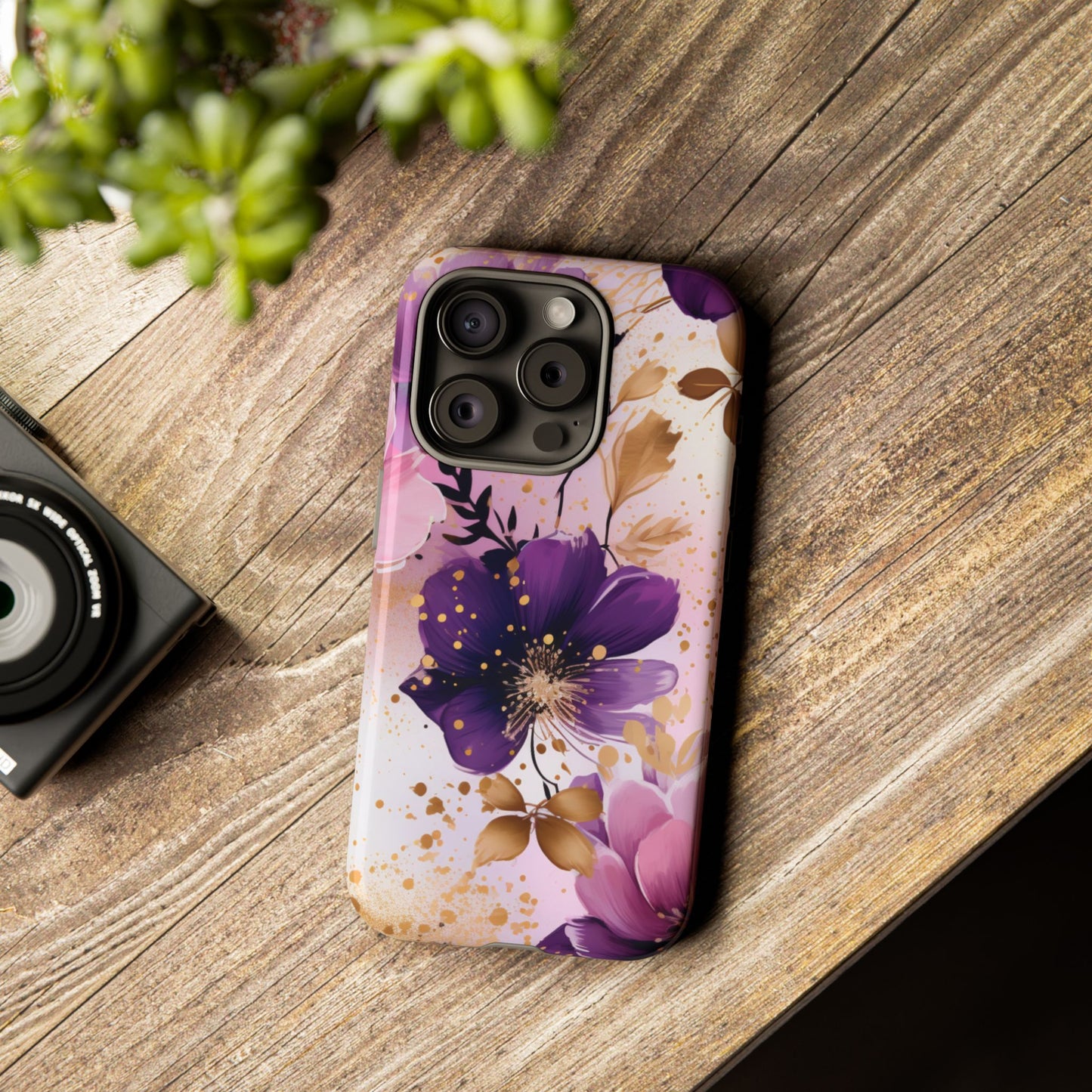 Luxury Purple & Gold Floral Aesthetic Mobile Case