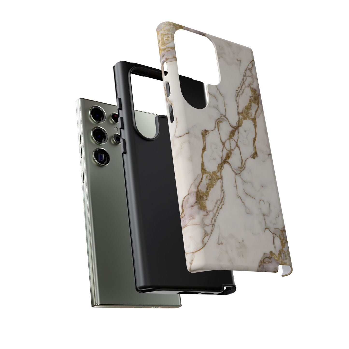 Elegant White and Gold Marble Case Design