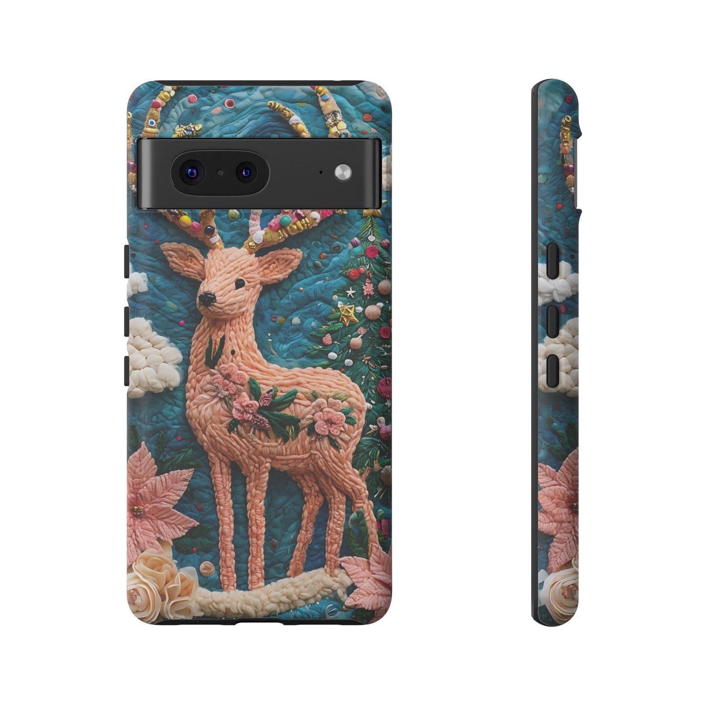 Whimsical Textile Art Featuring Intricate Peach-Colored Deer phone case design.