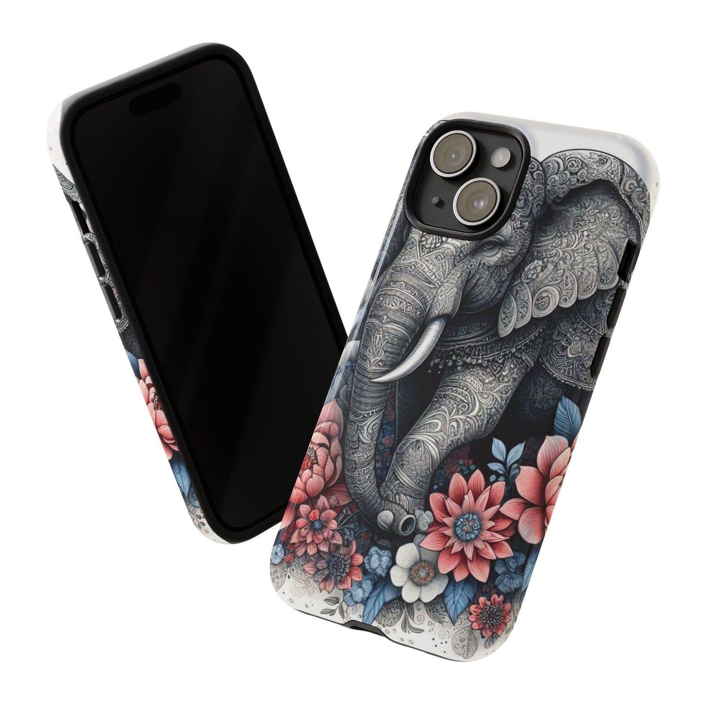 Mandala Elephant Mobile Cover – Elegant Black & White Floral Art