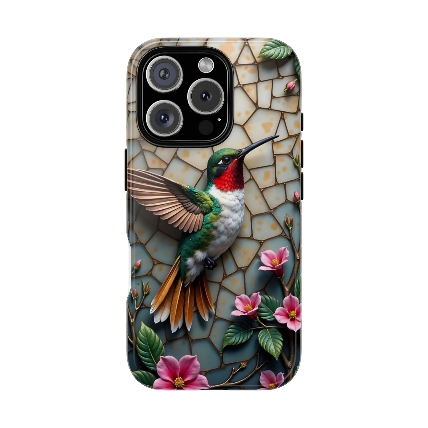 Vivid Hummingbird with Blossoming Branches | Artistic Mosaic Style