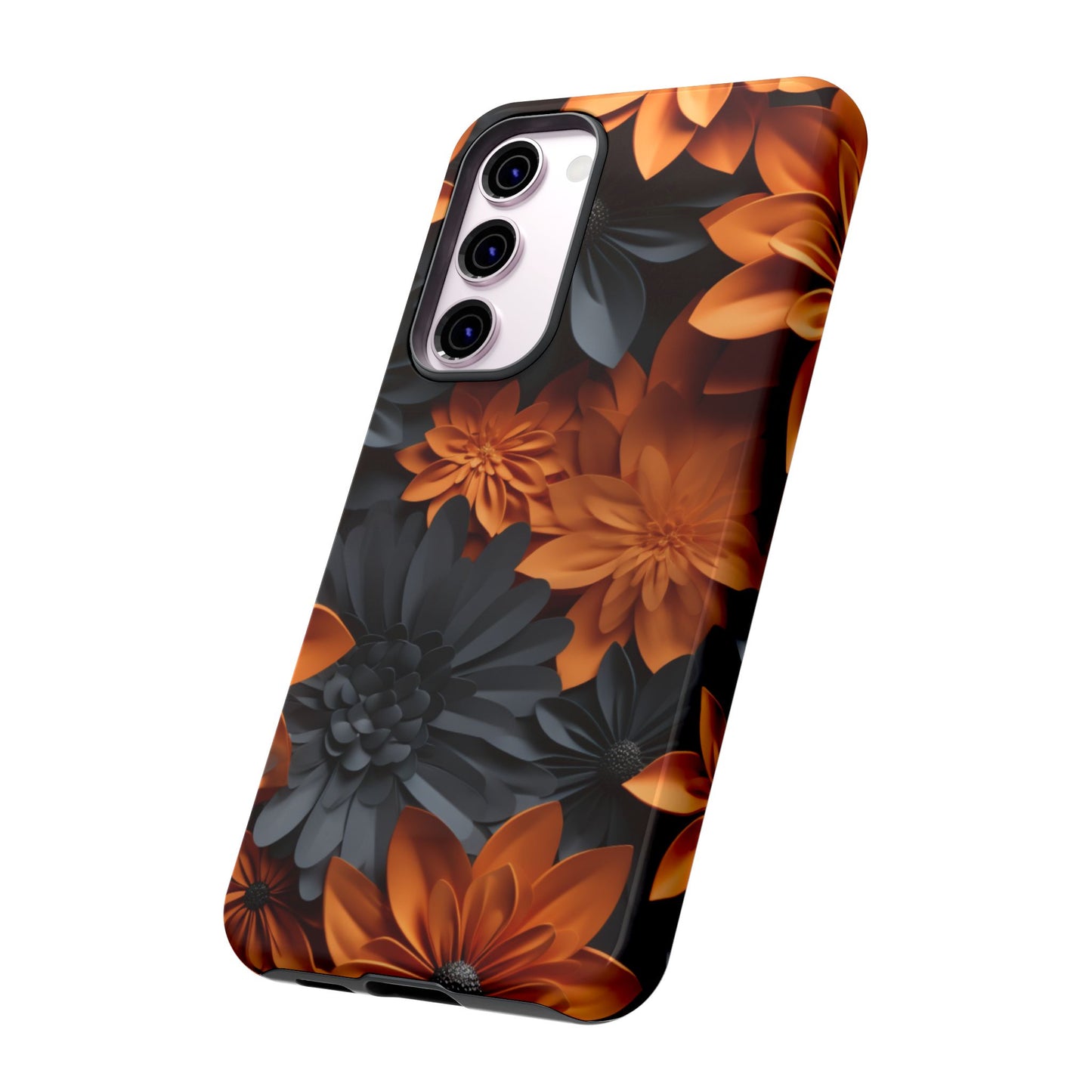 Orange & Black 3D Floral Mobile Case