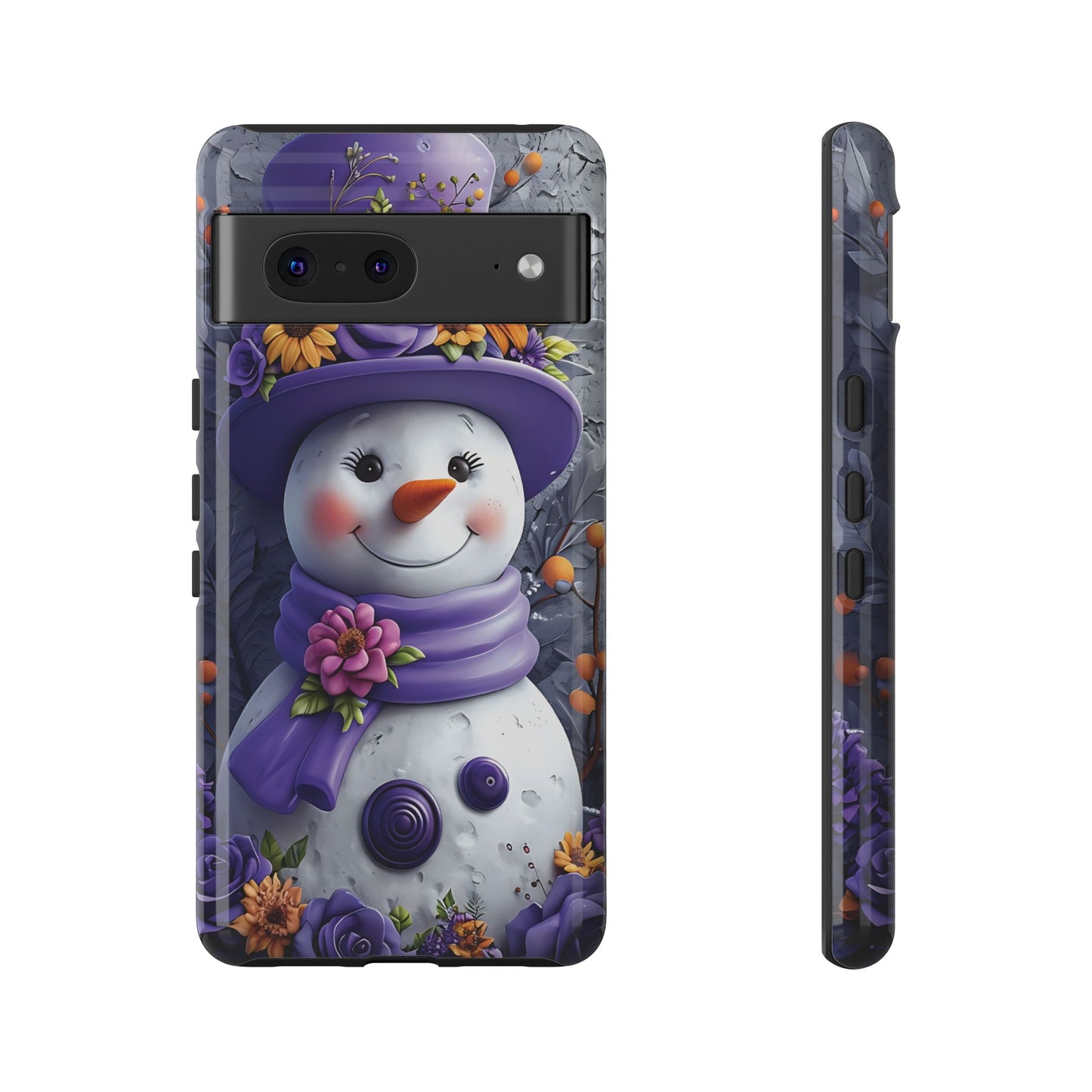 Cheerful Snowman With Colorful Floral Hat And Scarf phone case design