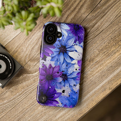 Blue & Purple Floral Splash Mobile Cover – Elegant Artistic Flowers