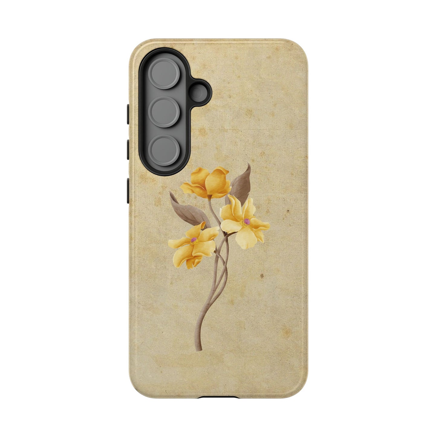 Minimal Vintage Floral Phone Case – Yellow Flower on Beige | iPhone, Samsung & Pixel