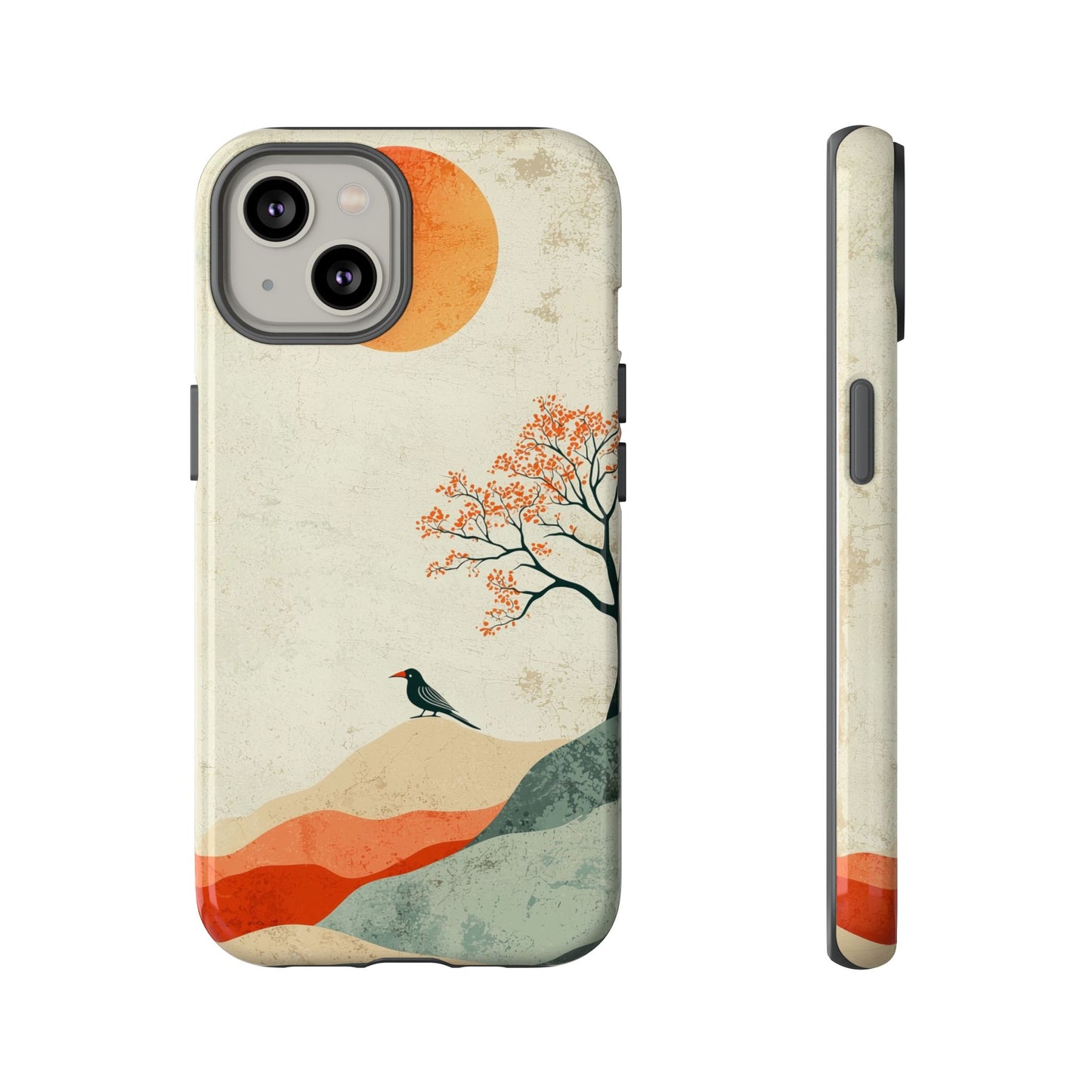Crimson Solitude: A Minimalist Landscape Phone Case for iPhone, Samsung & Pixel
