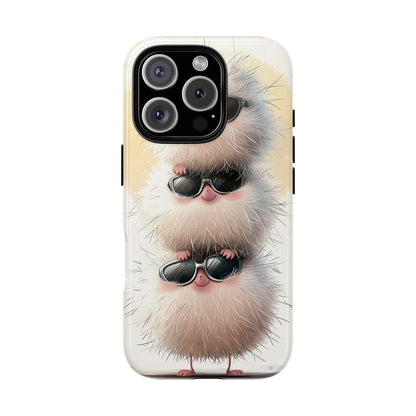 Fluffy Stack Anime Phone Case – Cute Furry Creatures with Sunglasses, Kawaii Aesthetic Design for iPhone, Samsung & Google Pixel