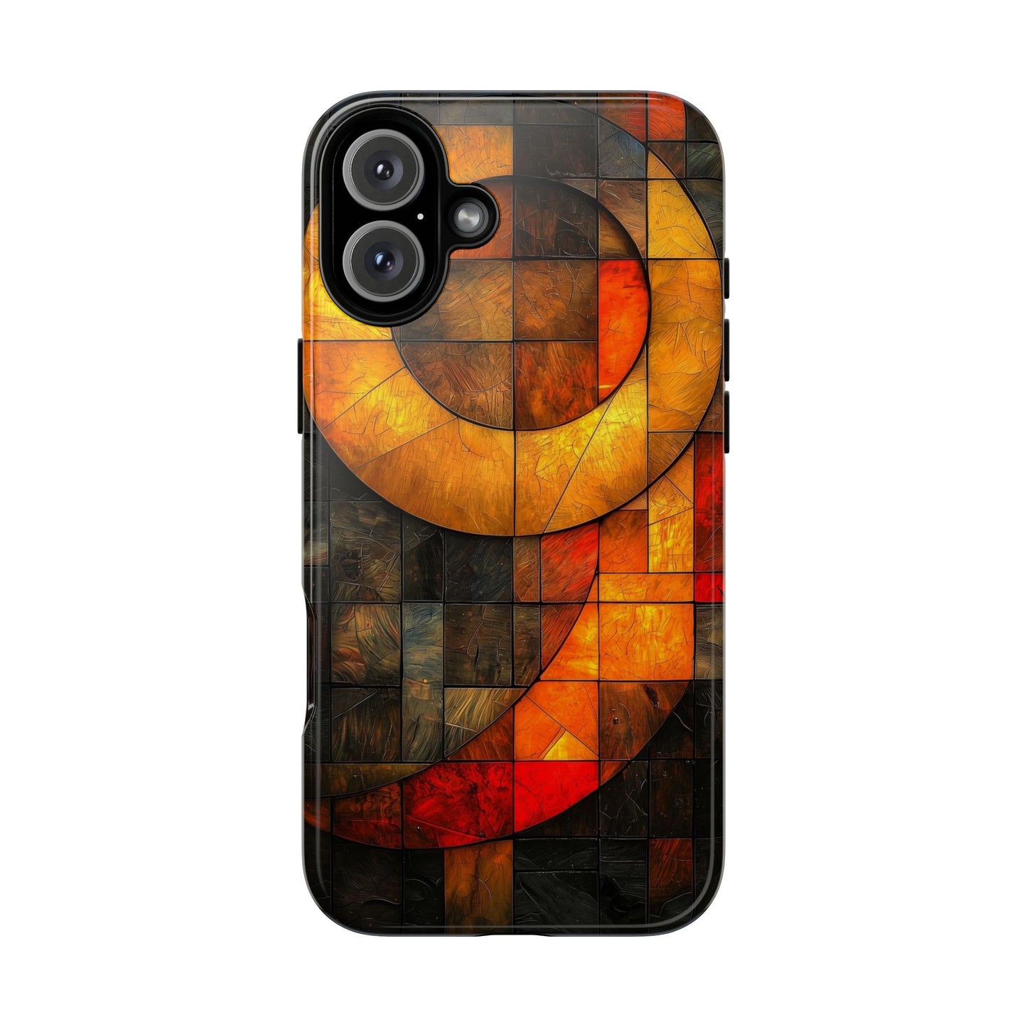 Inferno Spiral – Geometric Stained Glass Art Phone Case for iPhone, Samsung & Pixel