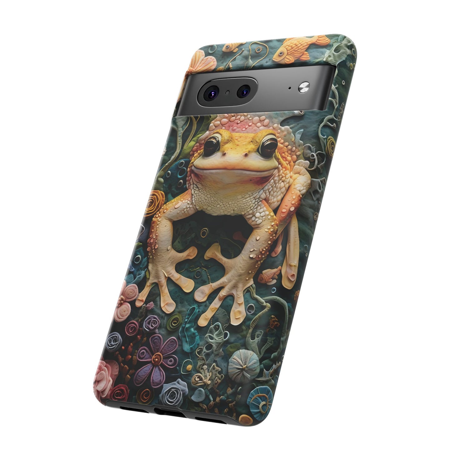 Intricate 3D Felt Artwork of Underwater Ecosystem with Frog phone case design.