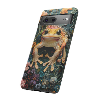 Intricate 3D Felt Artwork of Underwater Ecosystem with Frog phone case design.