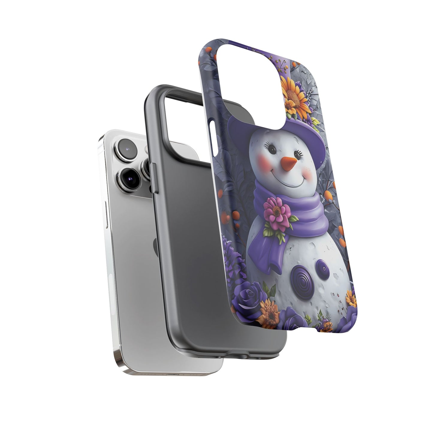 Cheerful Snowman With Colorful Floral Hat And Scarf phone case design