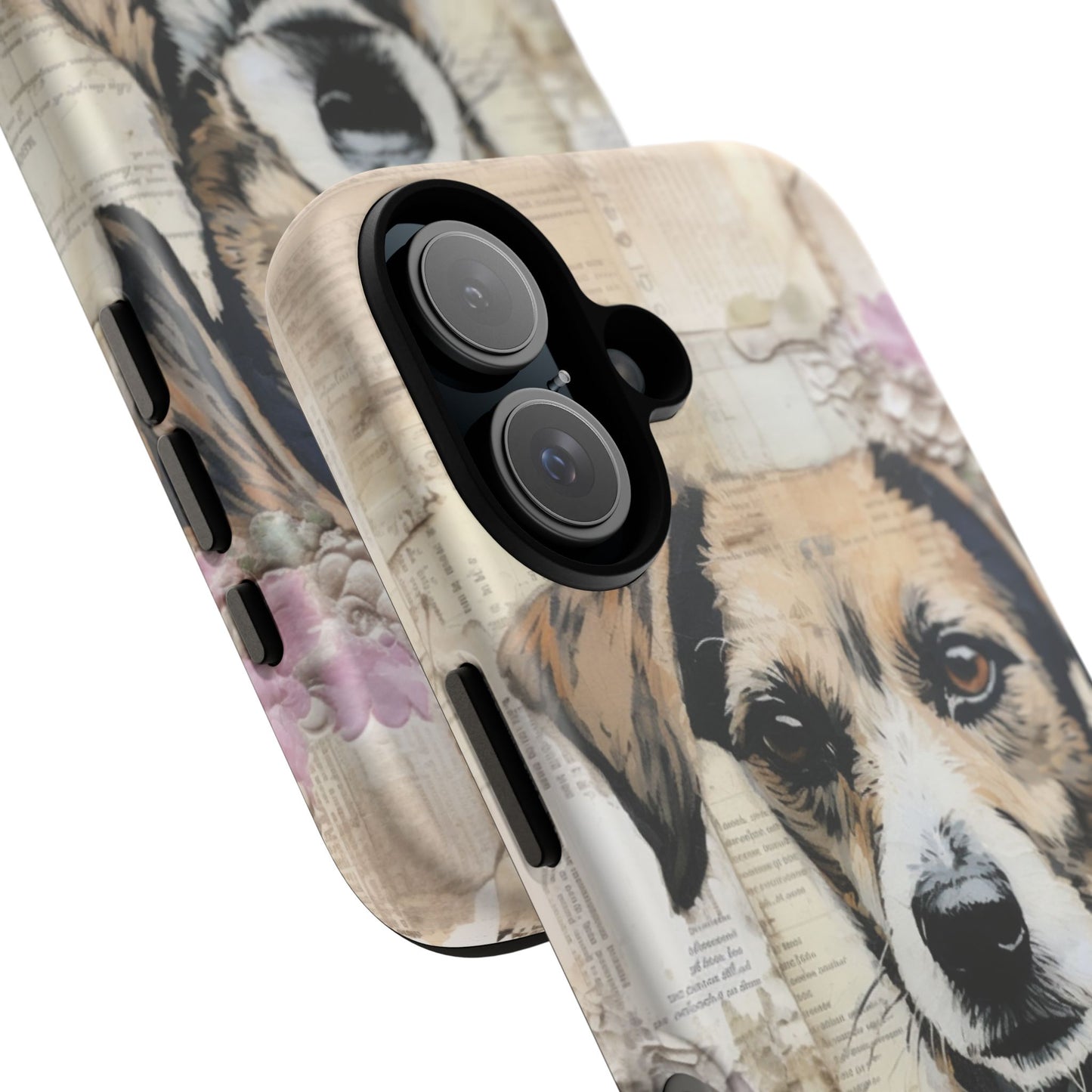 Vintage Collage Dog Portrait Mobile Cover – Artistic Mixed Media Design