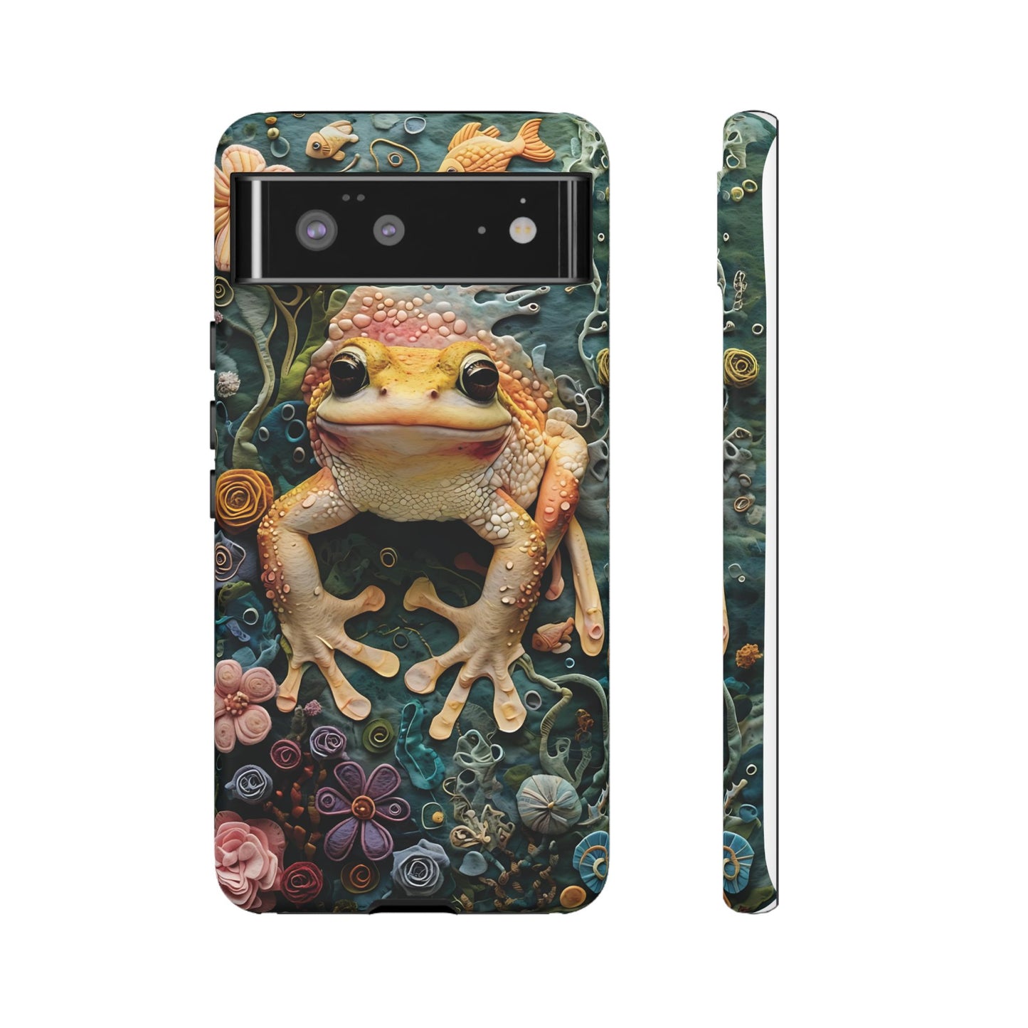 Intricate 3D Felt Artwork of Underwater Ecosystem with Frog phone case design.
