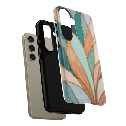 Geometric Leaves: Teal, Peach, and Gold Harmony