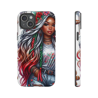 Festive Boho Queen – Holiday Glow & Candy Cane Braids Mobile Cover