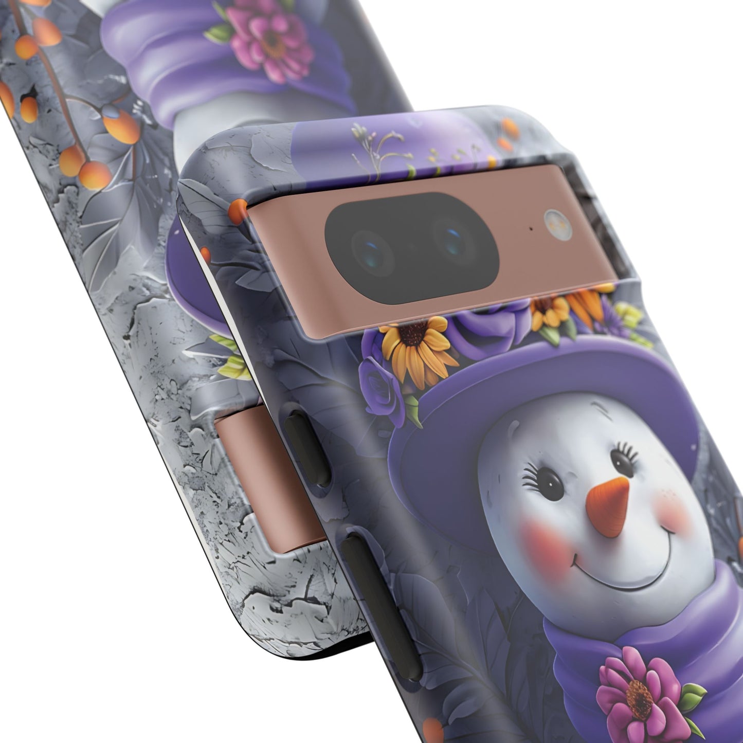 Cheerful Snowman With Colorful Floral Hat And Scarf phone case design
