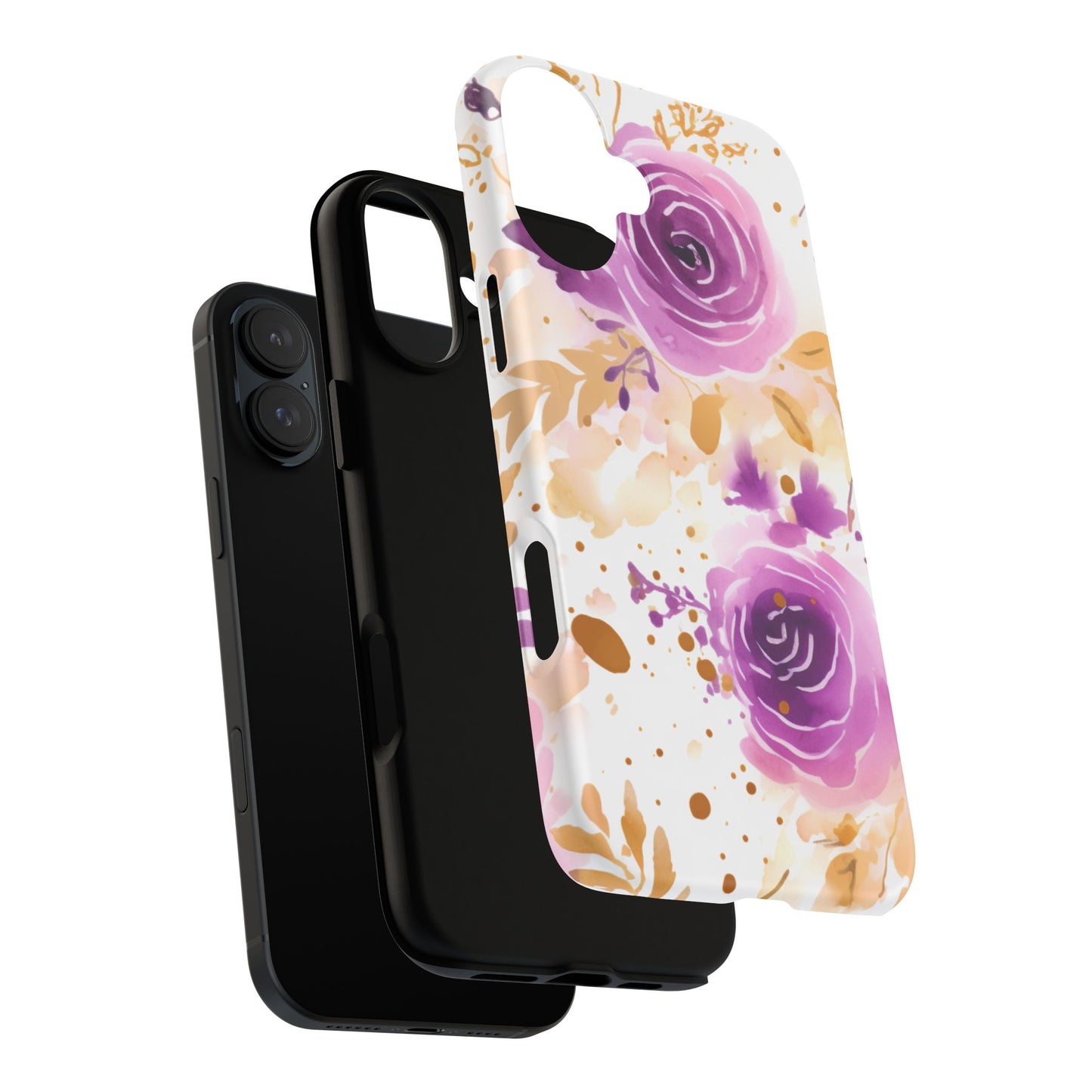 Purple Bloom Watercolor Mobile Case – Artistic Elegance in Gold & Lilac