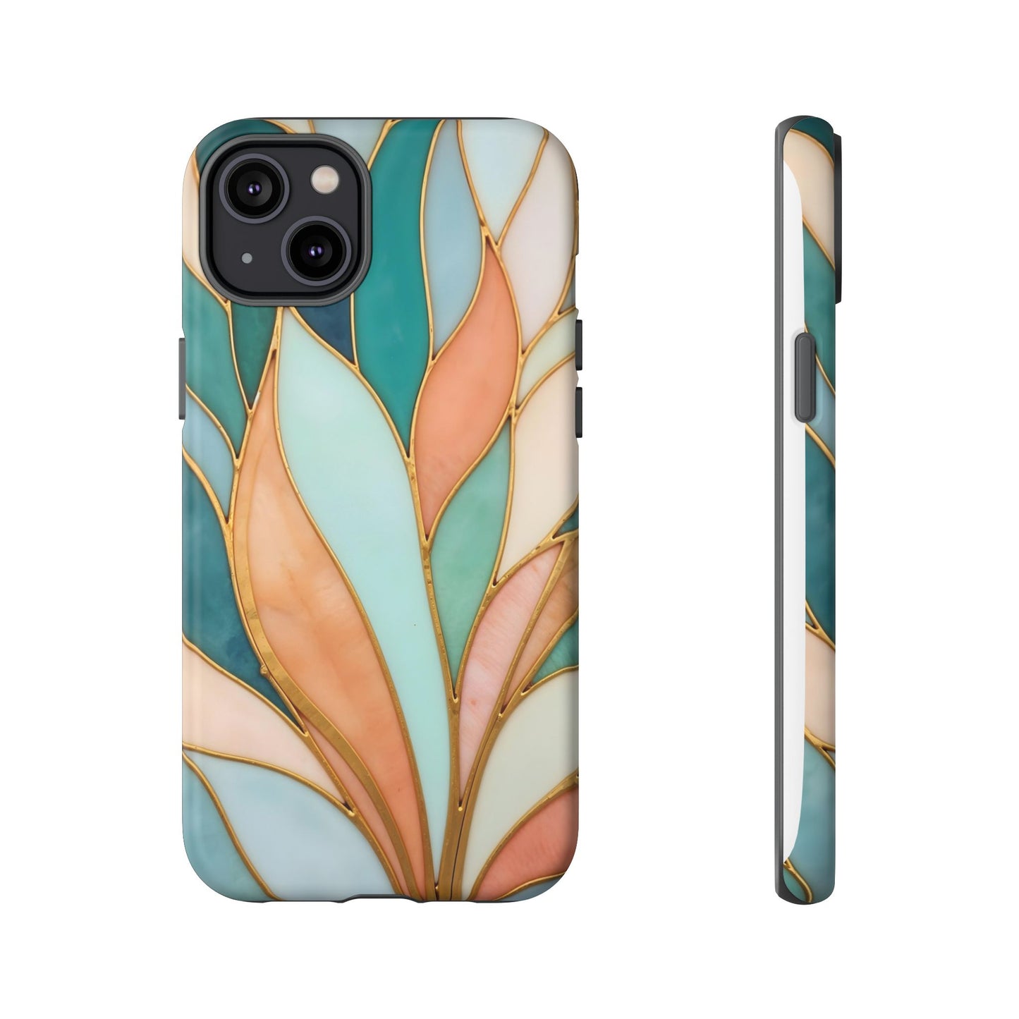 Geometric Leaves: Teal, Peach, and Gold Harmony