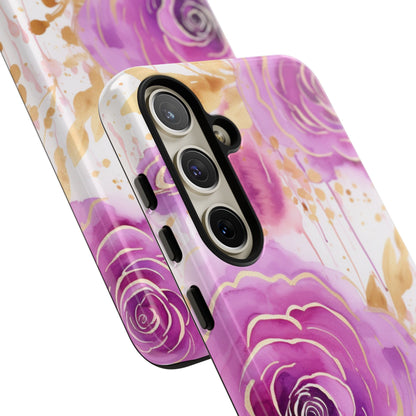 Elegant Purple-Gold Watercolor Rose Mobile Case
