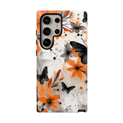 Bold Butterfly & Floral Splash Mobile Cover – Black & Orange Aesthetic