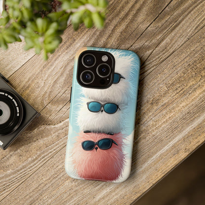 Fluffy Stack Anime Phone Case – Cute Kawaii Furry Creatures with Sunglasses, iPhone, Samsung & Google Pixel Case