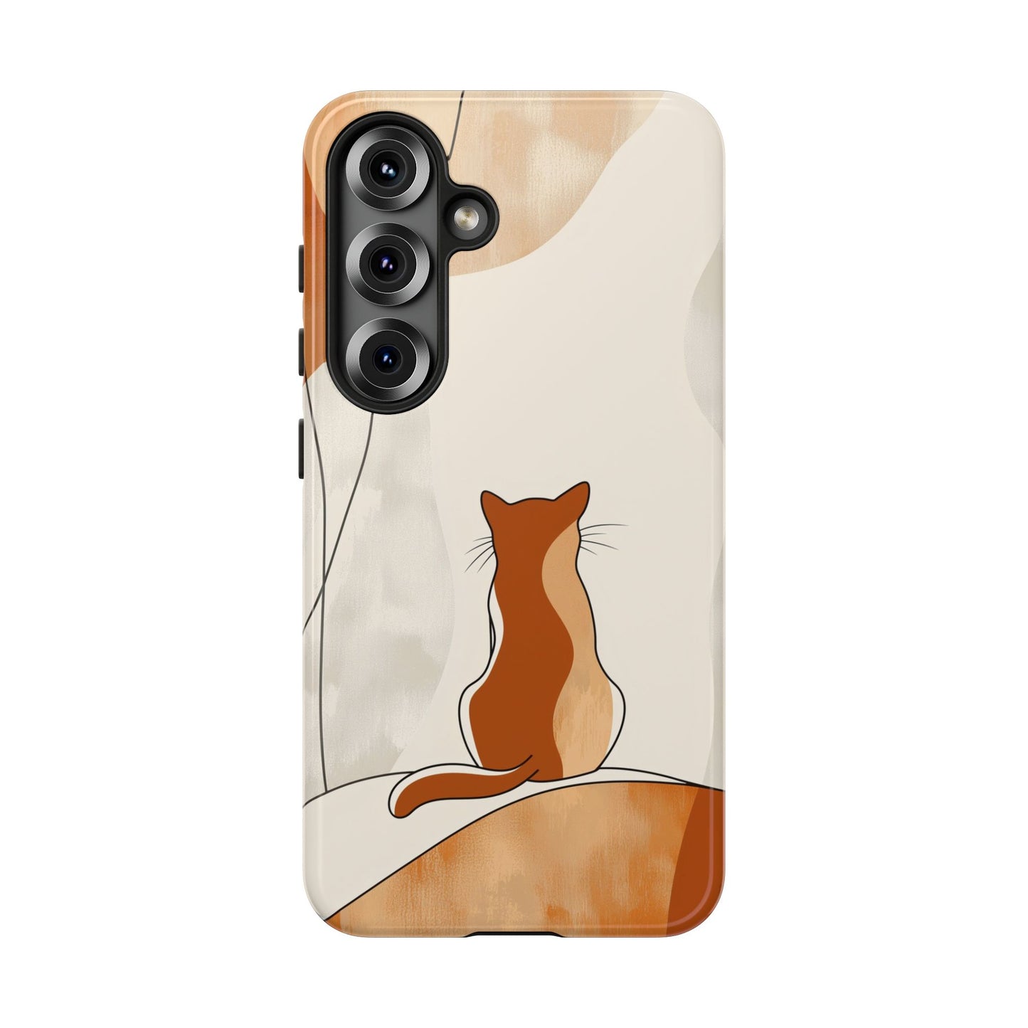 Contemplative Cat: Minimalist Sunset Phone Case for iPhone, Samsung & Pixel