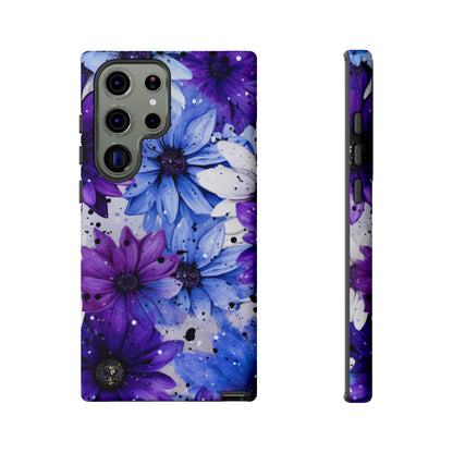 Blue & Purple Floral Splash Mobile Cover – Elegant Artistic Flowers