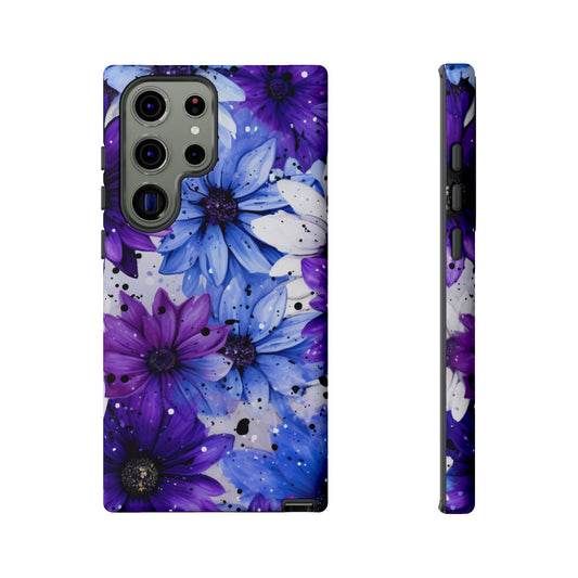 Blue & Purple Floral Splash Mobile Cover – Elegant Artistic Flowers
