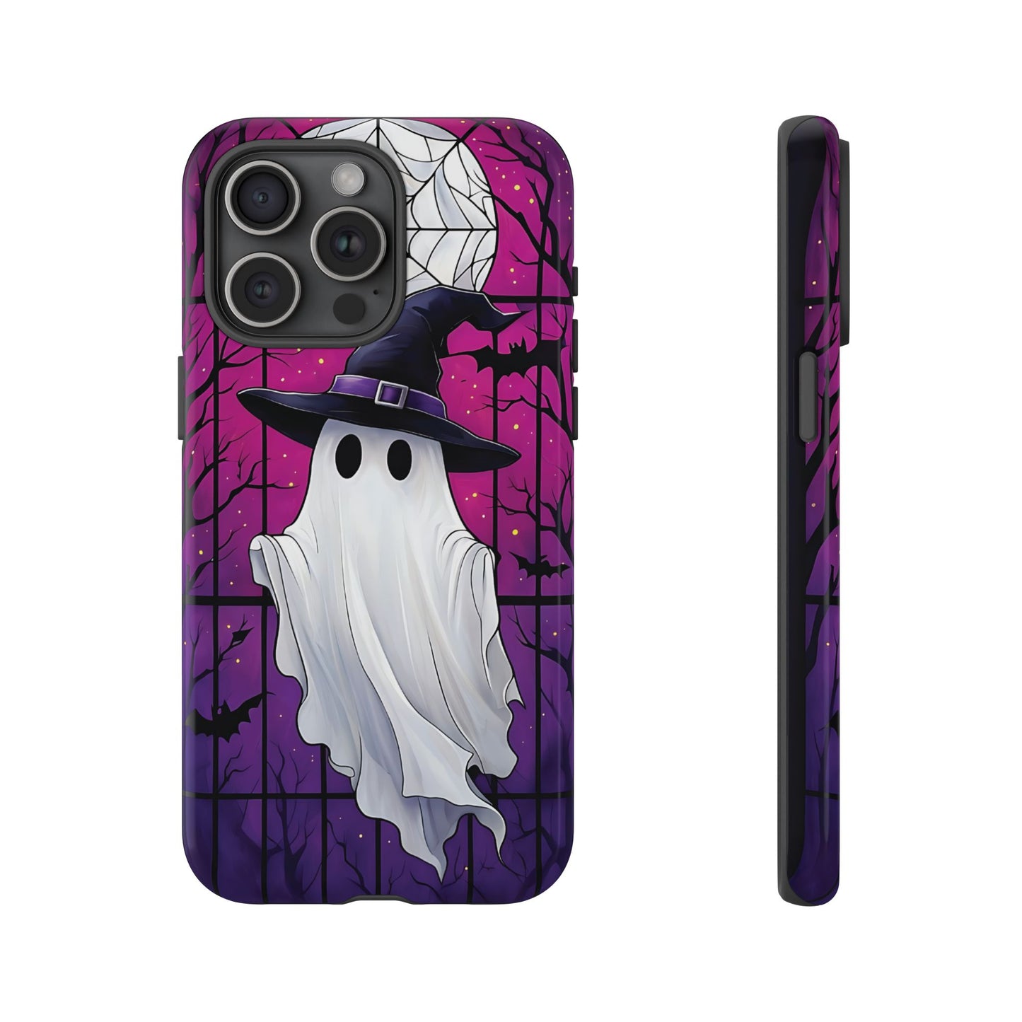 Stylized Halloween Illustration of a Ghost in Stained Glass  phone case design.