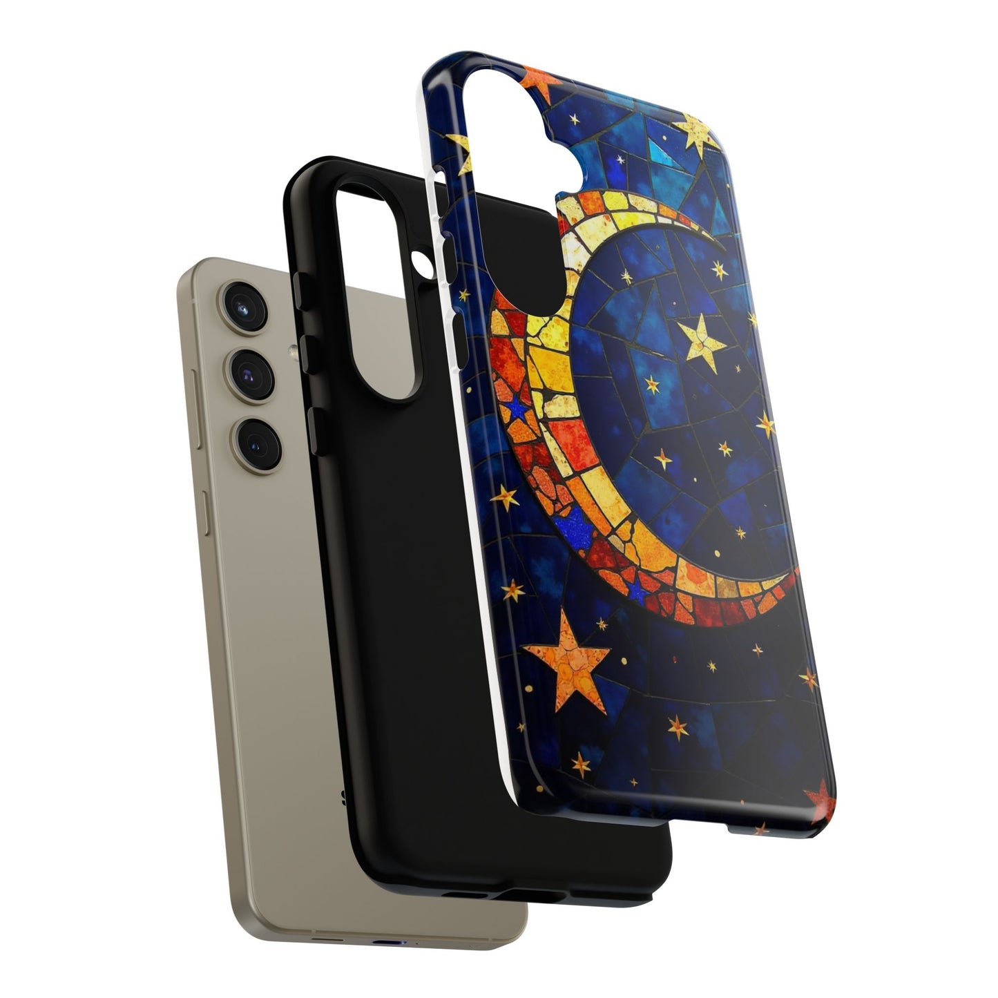 Celestial Crescent: Vibrant Moon and Stars Phone Case