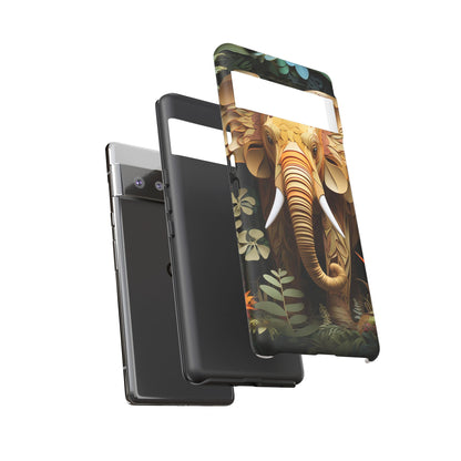 Golden Jungle Elephant Mobile Cover – Intricate Paper Art Design