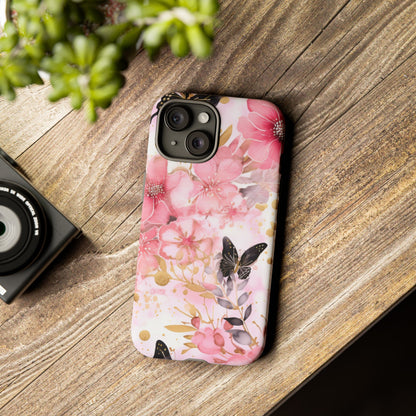 Pink Blossom & Gold Butterfly Mobile Case