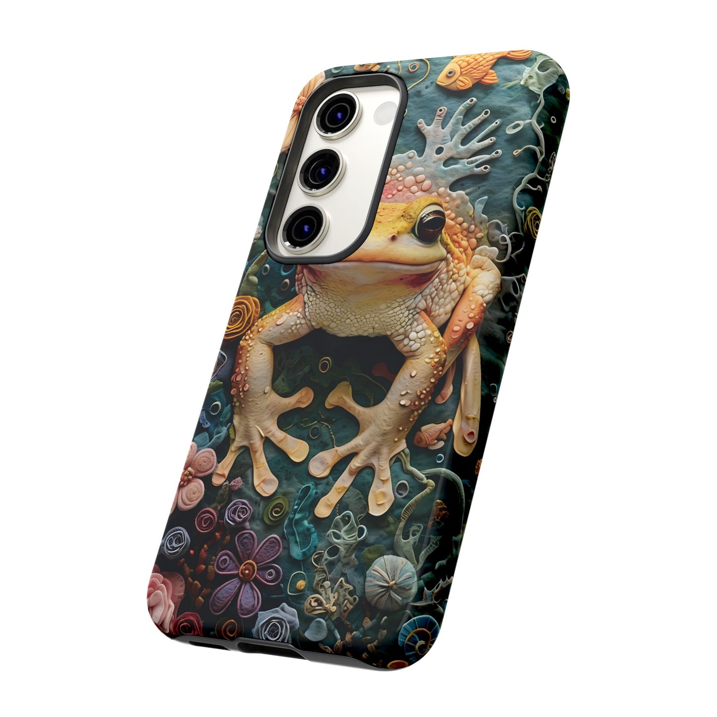 Intricate 3D Felt Artwork of Underwater Ecosystem with Frog phone case design.