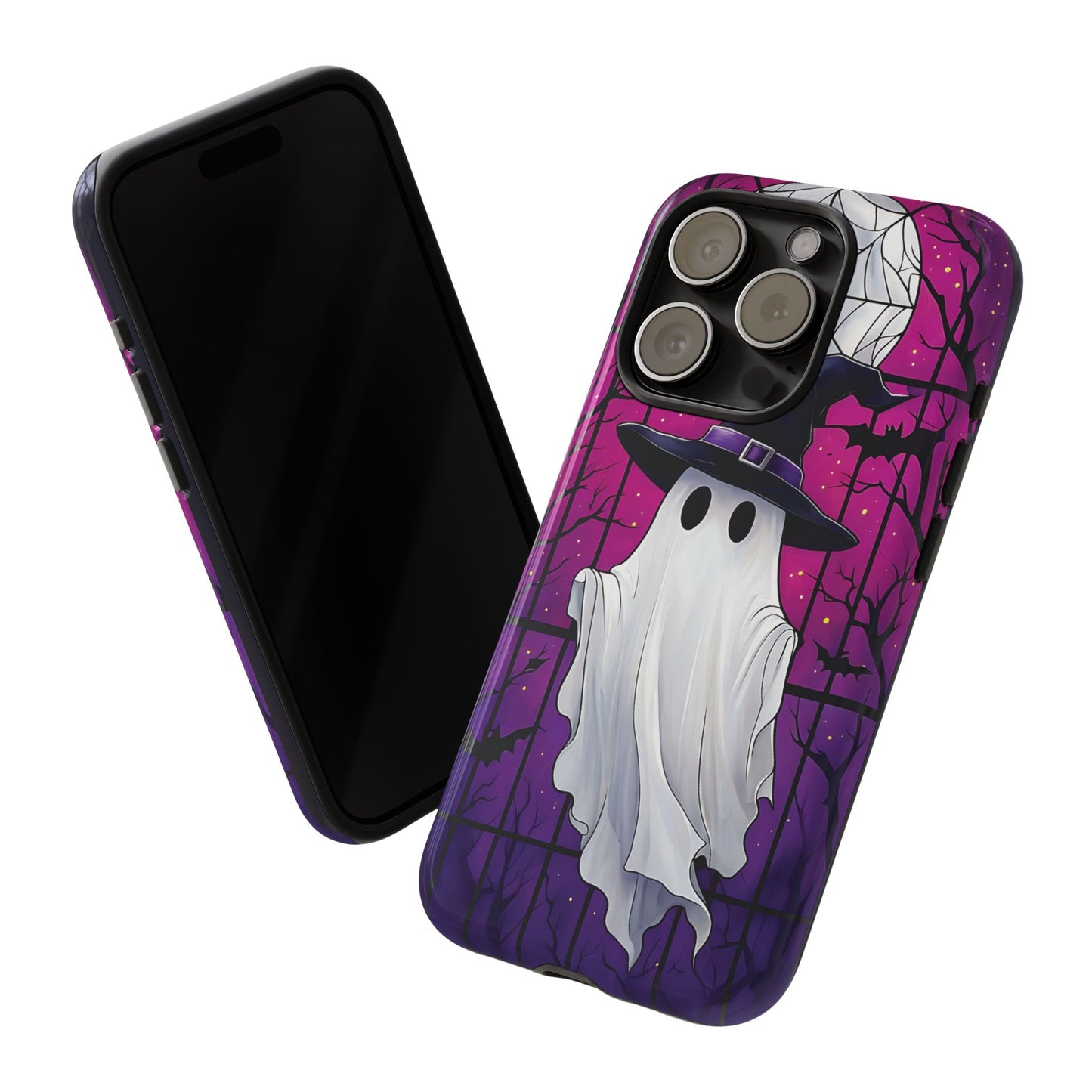 Stylized Halloween Illustration of a Ghost in Stained Glass  phone case design.