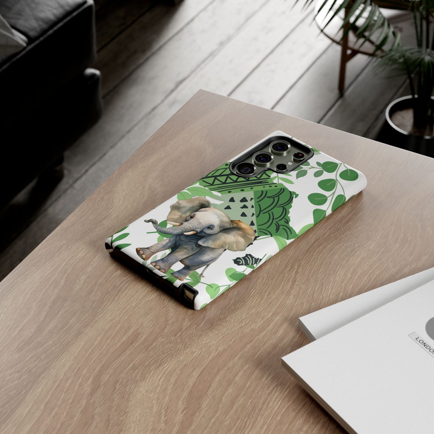 Playful Baby Elephant Mobile Cover – Tropical Boho Art