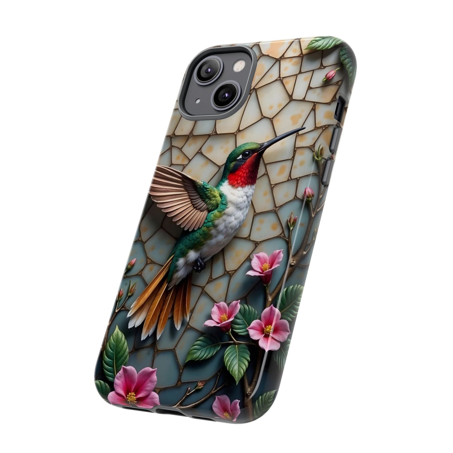 Vivid Hummingbird with Blossoming Branches | Artistic Mosaic Style