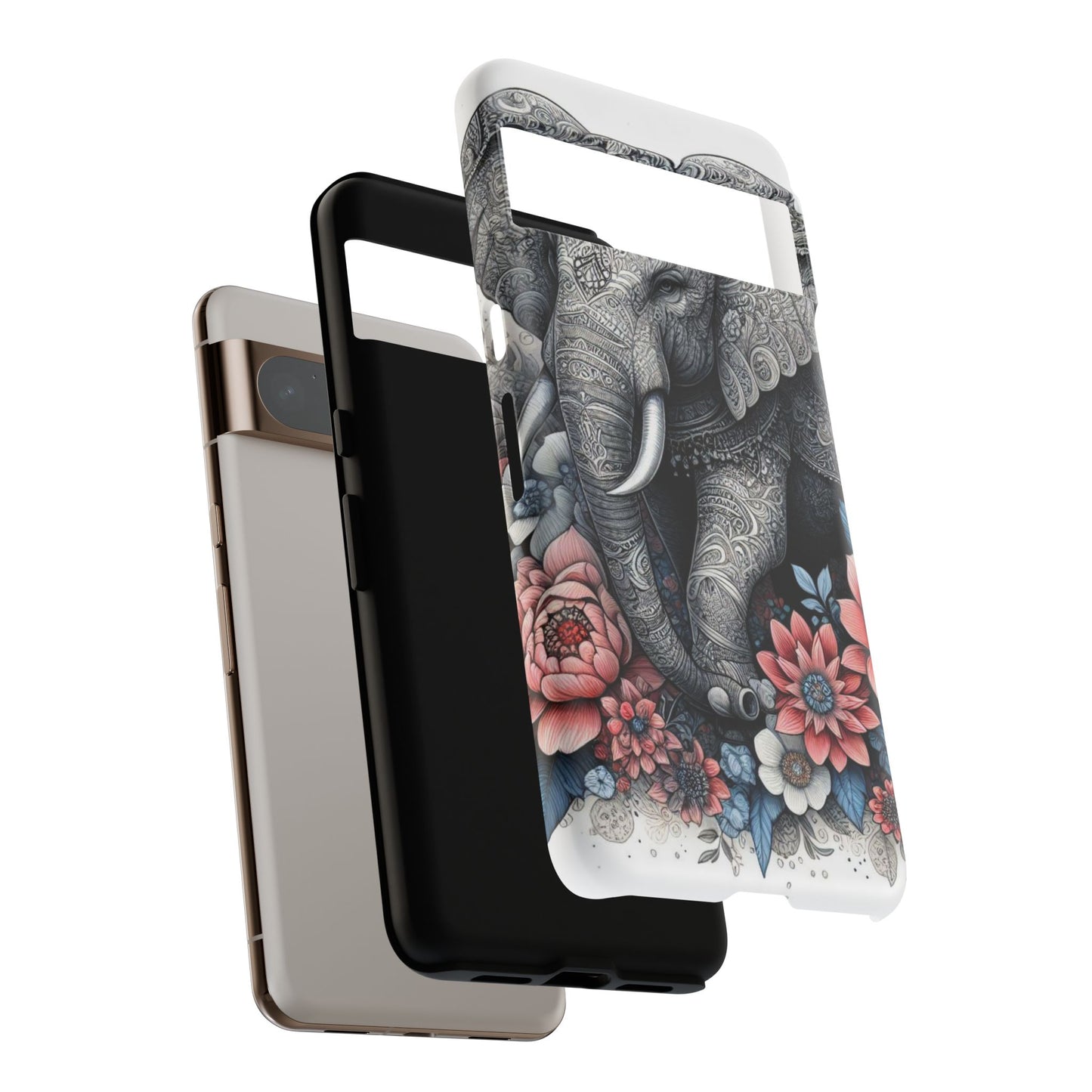 Mandala Elephant Mobile Cover – Elegant Black & White Floral Art