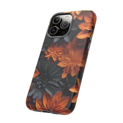 Orange & Black 3D Floral Mobile Case